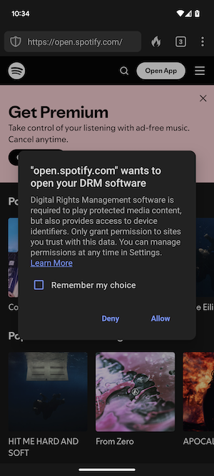 Screenshot of a browser location permission dialog