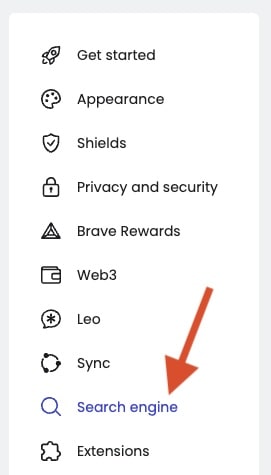 Brave desktop search engine select