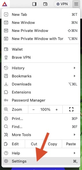 Brave desktop settings dropdown