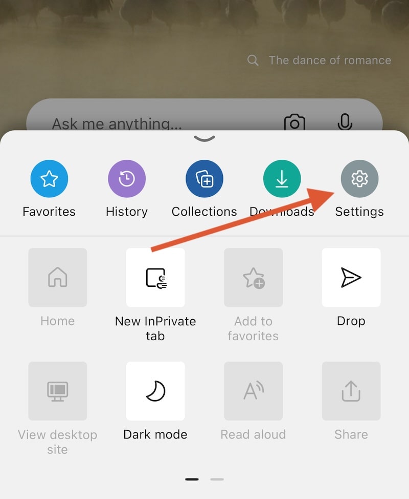 Microsoft Edge iOS click settings