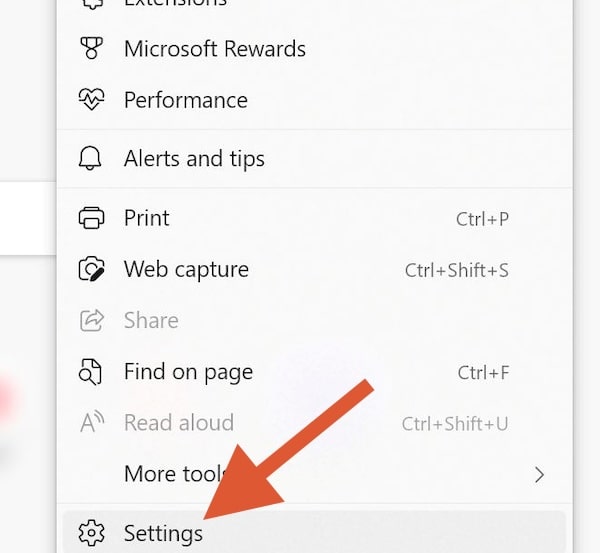 Microsoft Edge Windows settings button