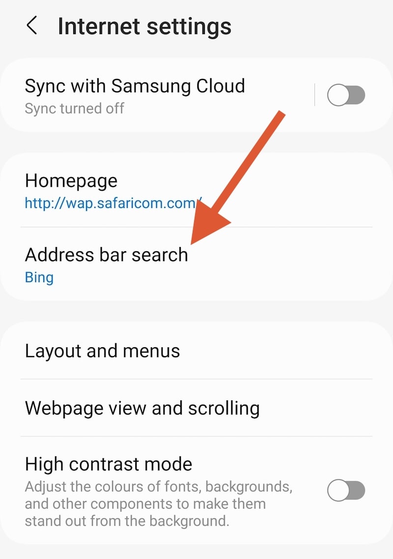 Samsung Internet Browser internet settings