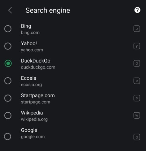 Vivaldi Android set default